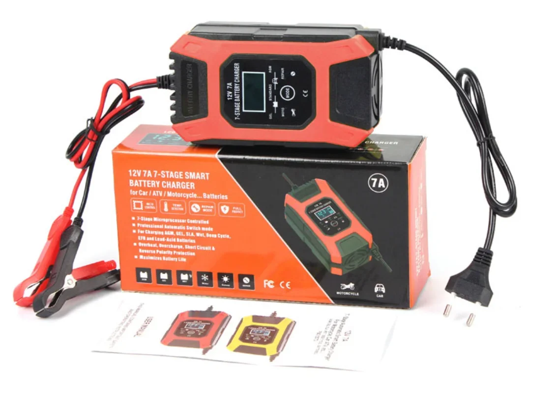 Car Motorcyle Battery Charger 6V/12V 2A Multiple Protection Intelligent Pulse Repair 3-Stage Automatic Charging Battery-Charger
