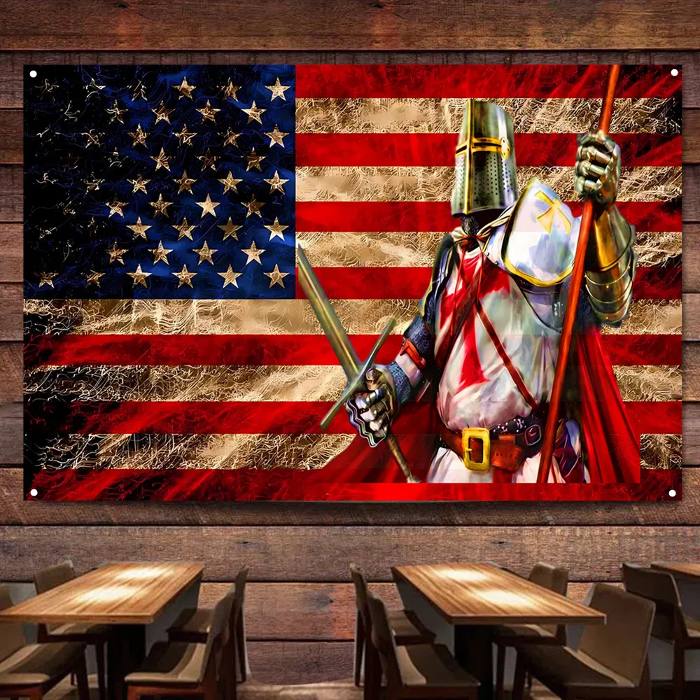 

Funny Knights Templar Artwork Poster Wall Chart Hanging Banner Nostalgic Vintage American Flag Bar Cafe Man Cave Home Wall Decor