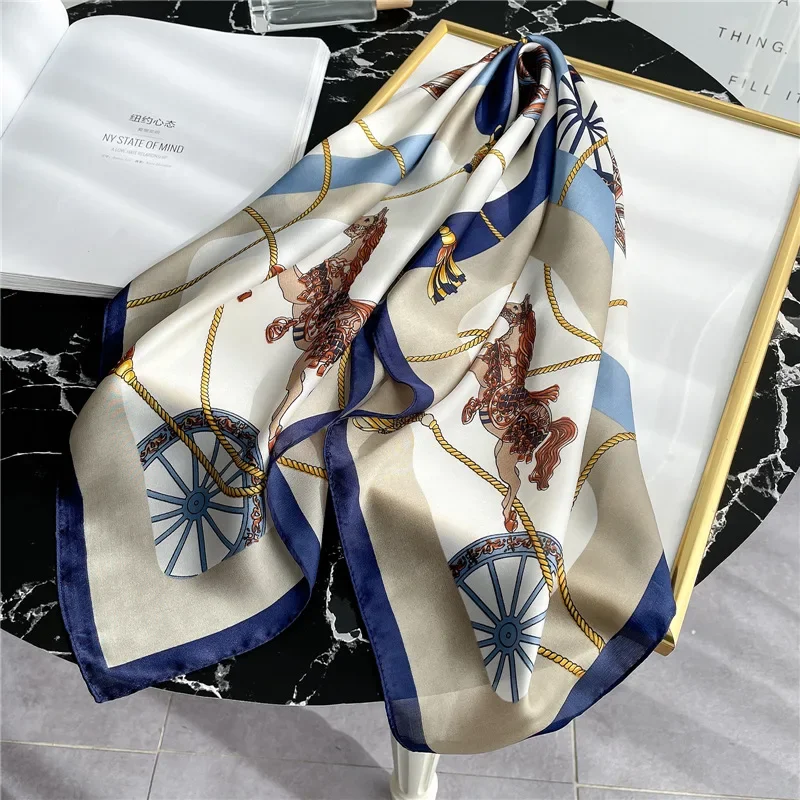 

Luxury Horse Print Square Scarf for Women Satin Fashion Wraps Neckerchief Female Hair Bands Headband Bandana 70X70CM