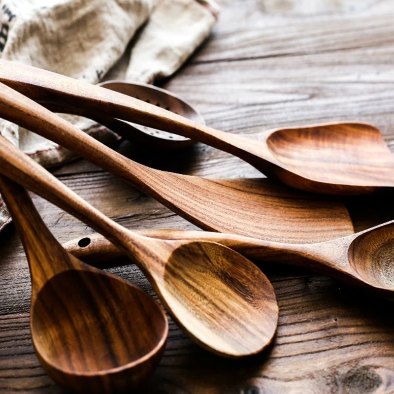 

6 Pcs Kitchen Cooking Utensils Set Natural Wooden Non-toxic Spatula Spoon Colander Nonstick Cookware Home Kitchen