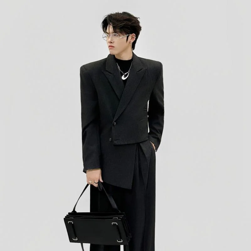 WVGA Spring Summer New Men's Asymmetrical Long Sleeve Blazer Trendy Irregular Niche Chic Casual Suit Pants Two Pieces Set W24580