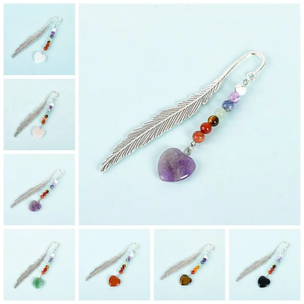 Reading Bookmark Healing Stone Bookmark Pagination Mark Good Luck Crystal Beads Bookmark Book Clip Feather Pendent Page Mark