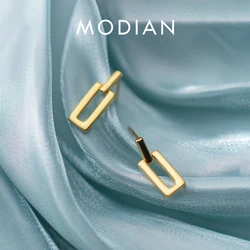 Modian Authentic 925 Sterling Silver Gold Color Rectangle Dangle Earring for Women Geometry Drop Earring Fashion Jewelry Bijoux
