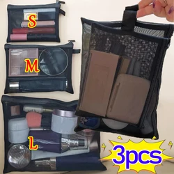 Black Transparent Cosmetic Bags Clear Mesh Makeup Case Portable Travel Toiletry Organizer Multifunctional Handbag Storage Pouch