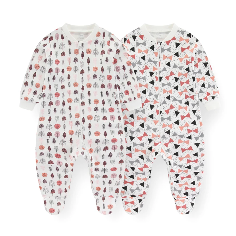 Kiddiezoom 2 Pcs/Lot 0-12Months Cartoon Long Sleeve Zipper Baby Boys Girl Romper 100%Cotton Soft Newborn Jumpsuits Clothes