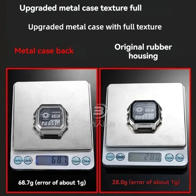 For Casio AE1200 AE-1200 AE-1200WH AE-1300 Modified Stainless Steel Case Silicone Rubber Watch Strap 18mm Bracelet Metal Bezel