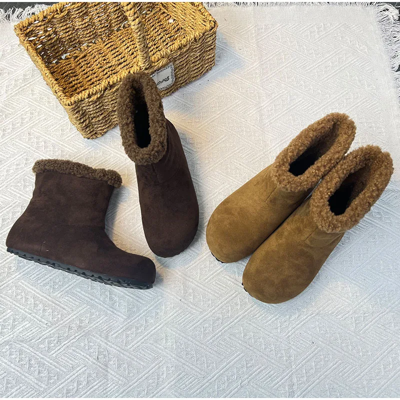 

CICIYANG Women's Flats Short Boots 2025 Winter New Retro Fur Snow Boots Internal Increase Female Anti-slip Booties Handmade