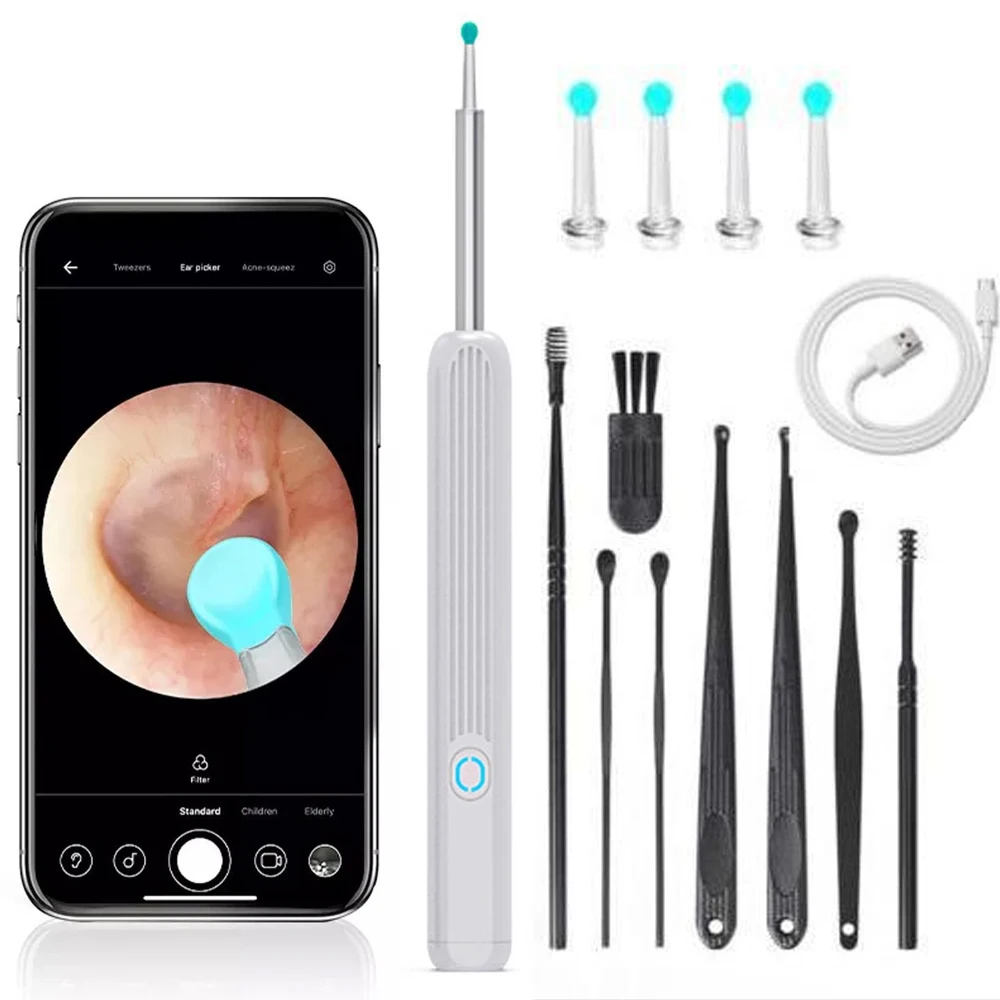 Wireless Wi-fi Visual Ear Cleaner Otoscope Ear Wax Ear with 1296P HD Cleaning Kit Removal Sticks Endoscope Camera Tool Kit