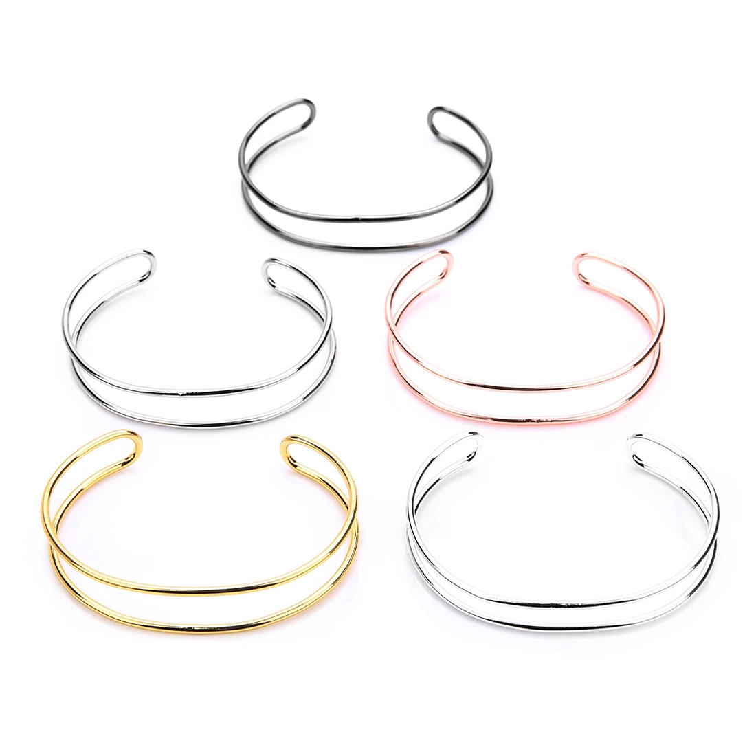 1 قطعة بسيطة النحاس المفتوحة الكفة الإسورة أنيق طبقة مزدوجة سوار لفتاة النساء DIY بها بنفسك صنع المجوهرات سوار الهدايا اكسسوارات