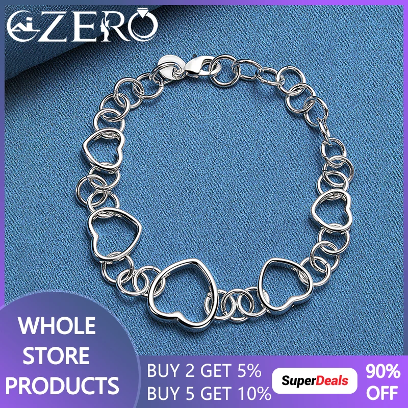 

ALIZERO 925 Sterling Silver Full Heart Chain Bracelet for Women Wedding Fashion Party Jewelry Romantic Engagement Gift