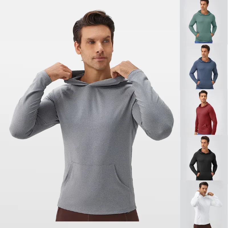 

2024 Men's Autumn/Winter Sports Sweater Hooded Moisture Absorbing Quick Drying Fitness Top Slim Fit Running Training Long Sleeve