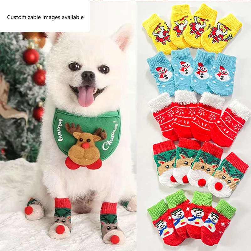 Christmas Socks for Dogs Cats Soft Non-Slip Pet Socks Winter Warm Socks for Hardwood Floor