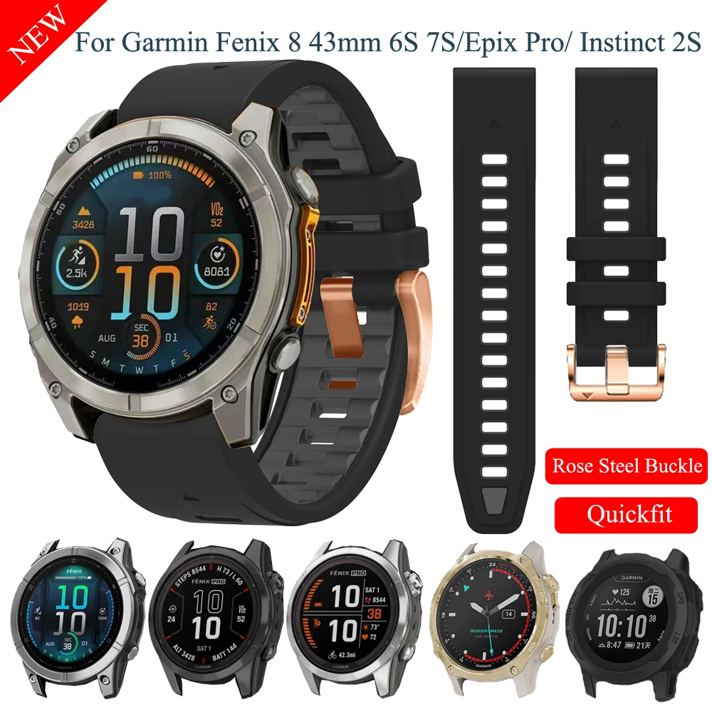 Compatible with Garmin Fenix 8 7S 6S Pro Silicone Band Fenix 5S Plus Instinct E 40mm/Descent Mk3 Mk3i 43mm Strap 20mm QuickFit