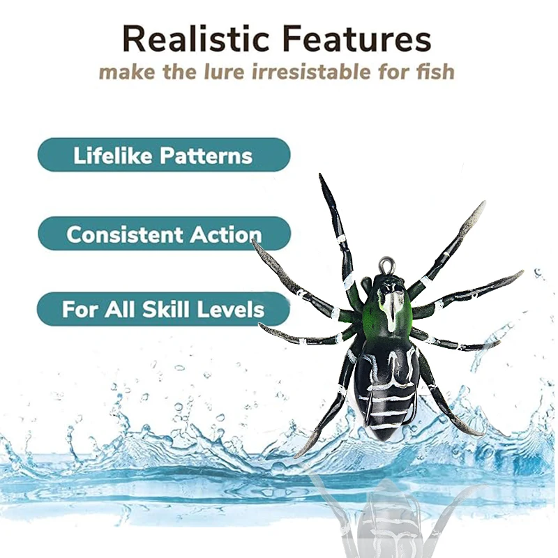 Floating Fishing Lures Artificial Spider Soft Bait Mini Bionic Topwater Fishing Lure with Barbed Hook for Bass Pike Trout Tackle