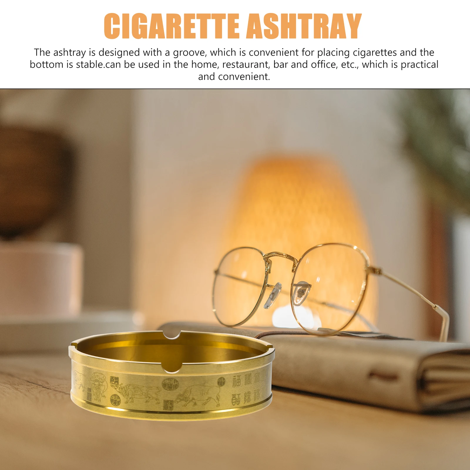 

1pc Round Brass Ashtray Retro Vintage Style Metal Cigarette Ash Holder For Home Office Decor Desktop Smoke Tray Household Gift