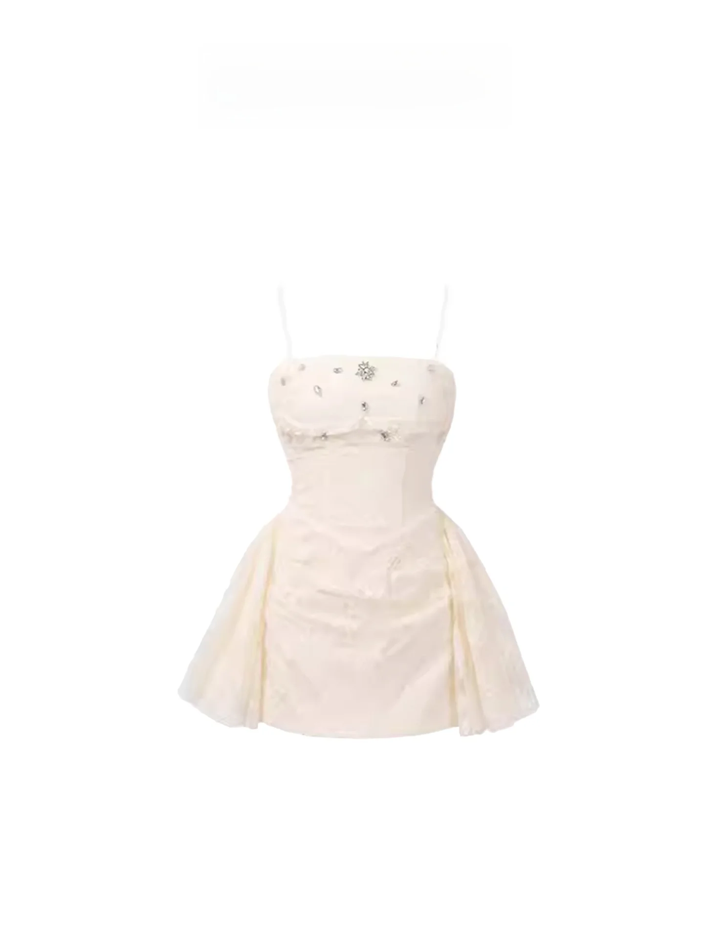 

Ele Heavy Diamond Embellied Strap Dr Women's High Waist A-Line Skirt ort Length Summer Faion French Sle