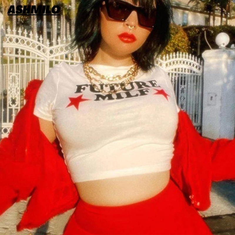 

Y2k Streetwear Future Milf Star Print T-Shirt Aesthetic Baby Tee Vintage Women Casual Short Sleeve Clothes Gothic Girl Crop Top