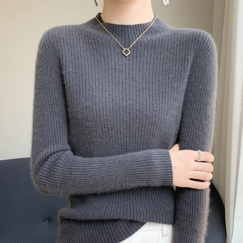 2024 Autumn Winter Cashmere sweater Women Solid  Mock Neck Cashmere Sweater Casual Cashmere Sweater Women