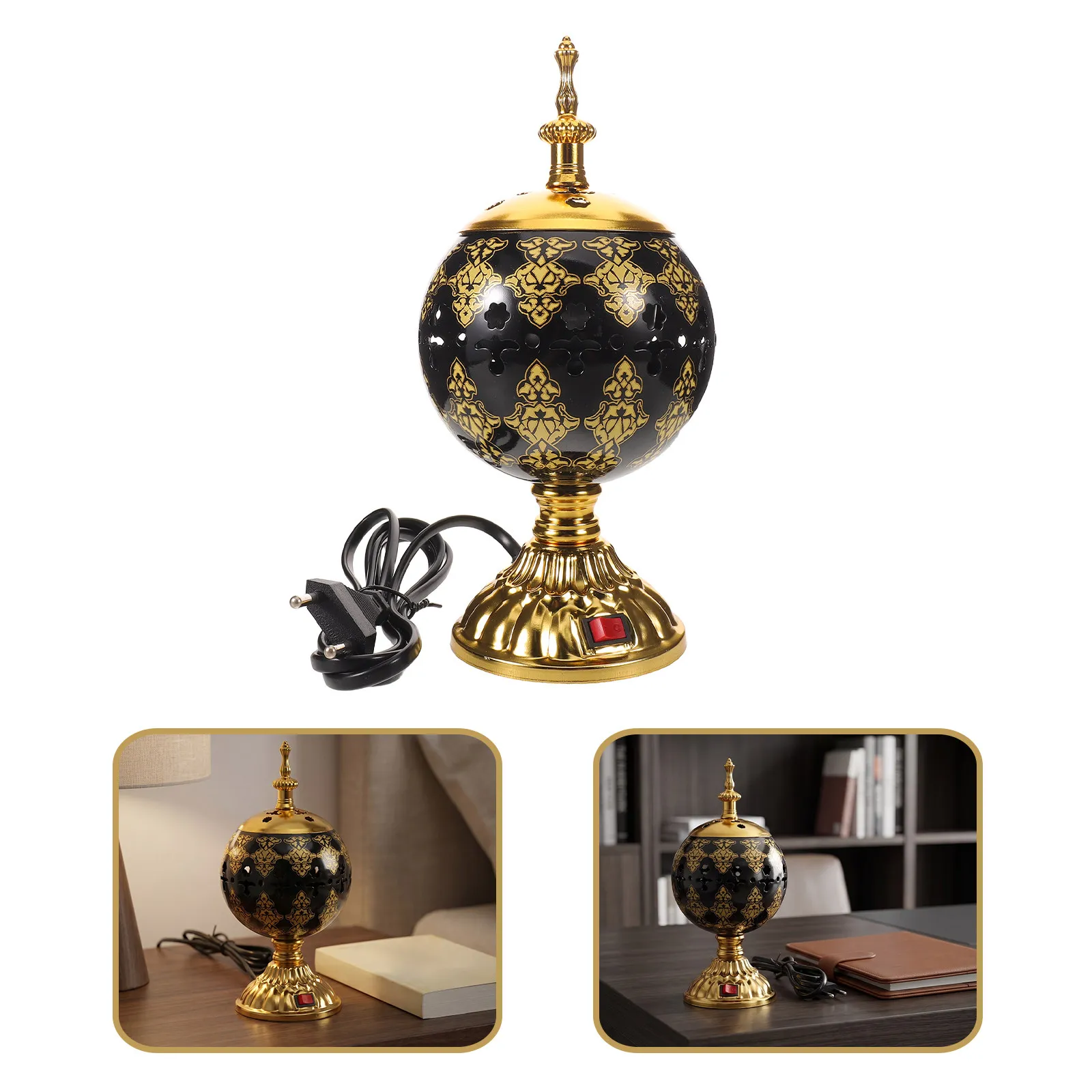 Ceramic Bukhoor Burner Electric Plug-in Pottery Incense Burner Flameless Arabic Design Aromatherapy Fragrance Holder for Home