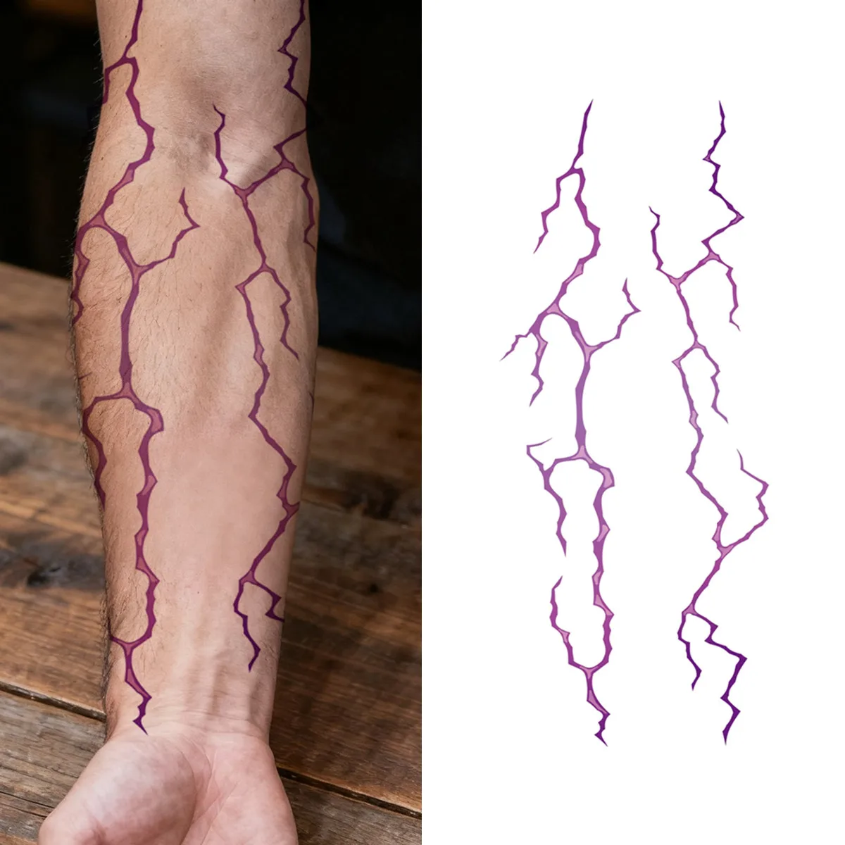 1 Sheet Kpop Arm Purple Lightning Tattoo Sticker Waterproof Lasting Temporary Tattoo