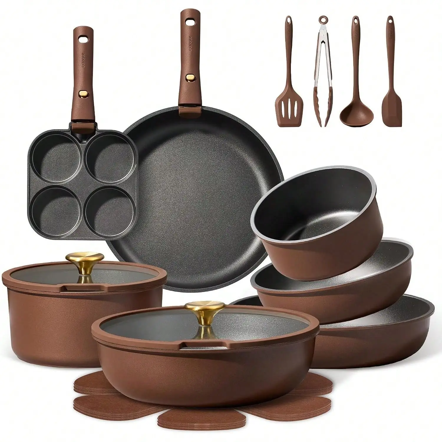 CAROTE 25pcs Pots And Pans Set Non Stick, Cookware Set Detachable Handle | Induction Compatible, Dishwasher & Oven , Space Saving, Camping Cooking Set, Kitchen Set, Green   sh260724023233268551240