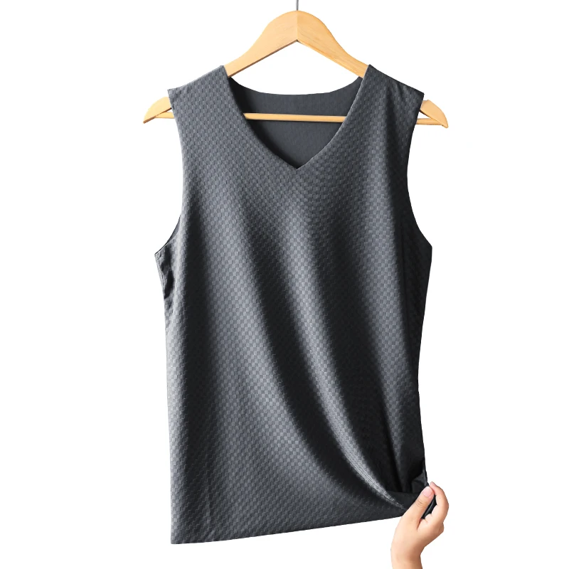 Chaleco de seda helada para hombre, camiseta interior ajustada de verano sin seguimiento, deportes juveniles, camiseta interior sin mangas, 5 uds.