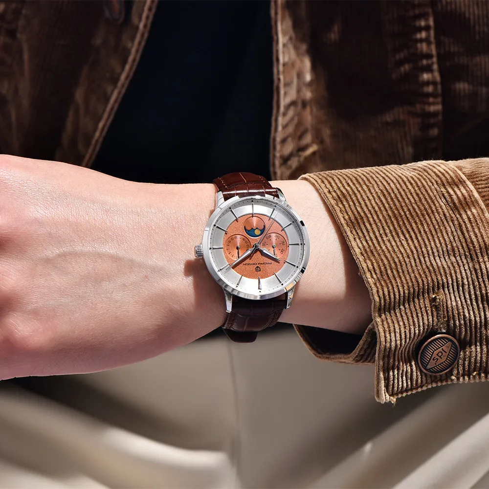 Pagani Design New Men's Watch Moon Phase Week Stainless Steel 100m Waterproof Men's Quartz Watch