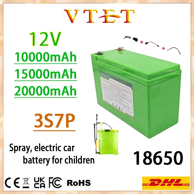 

VTET 3S7P 12V 10AH/15Ah/20Ah 18650 Large Capacity Lithium Battery, Powerful, Suitable for Spray and Children's Electric Vehicles