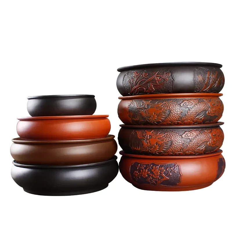 Water Storage Type Zisha Chinese Tea Set Large Tray Ceramic Round Dry Bubble Table Antique Double Dragon