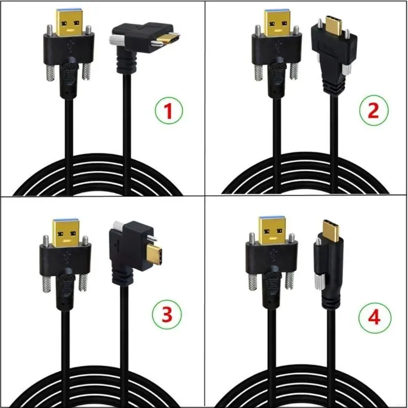 Reliable USB3.1 Type C to USB3.0 Data Cable Angled Connectors and Screw Lock for Enhances Stability in Harsh Environment N0HC