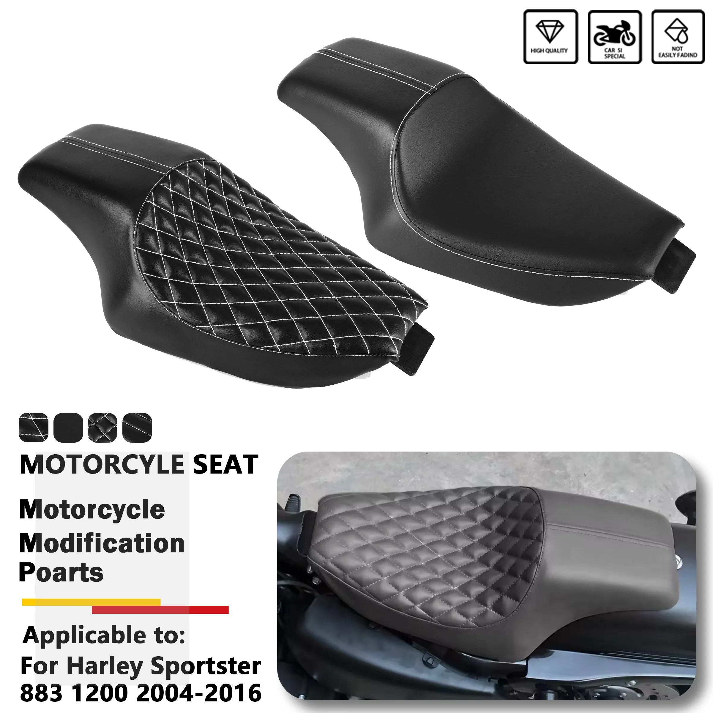 

For Harley Sportster XL 883 Iron X48 XL883 1200 Forty-Eight 2004-2016 Motorcycle Leather Two Up Driver Front Rear Passenger Seat