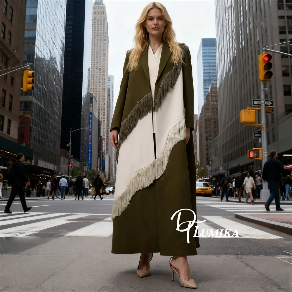 

DTLumika Tassel Patchwork Suit Coat Fashionable Long Coat 2025 Autumn New Design Actual Pictures Women's High Street Outfit
