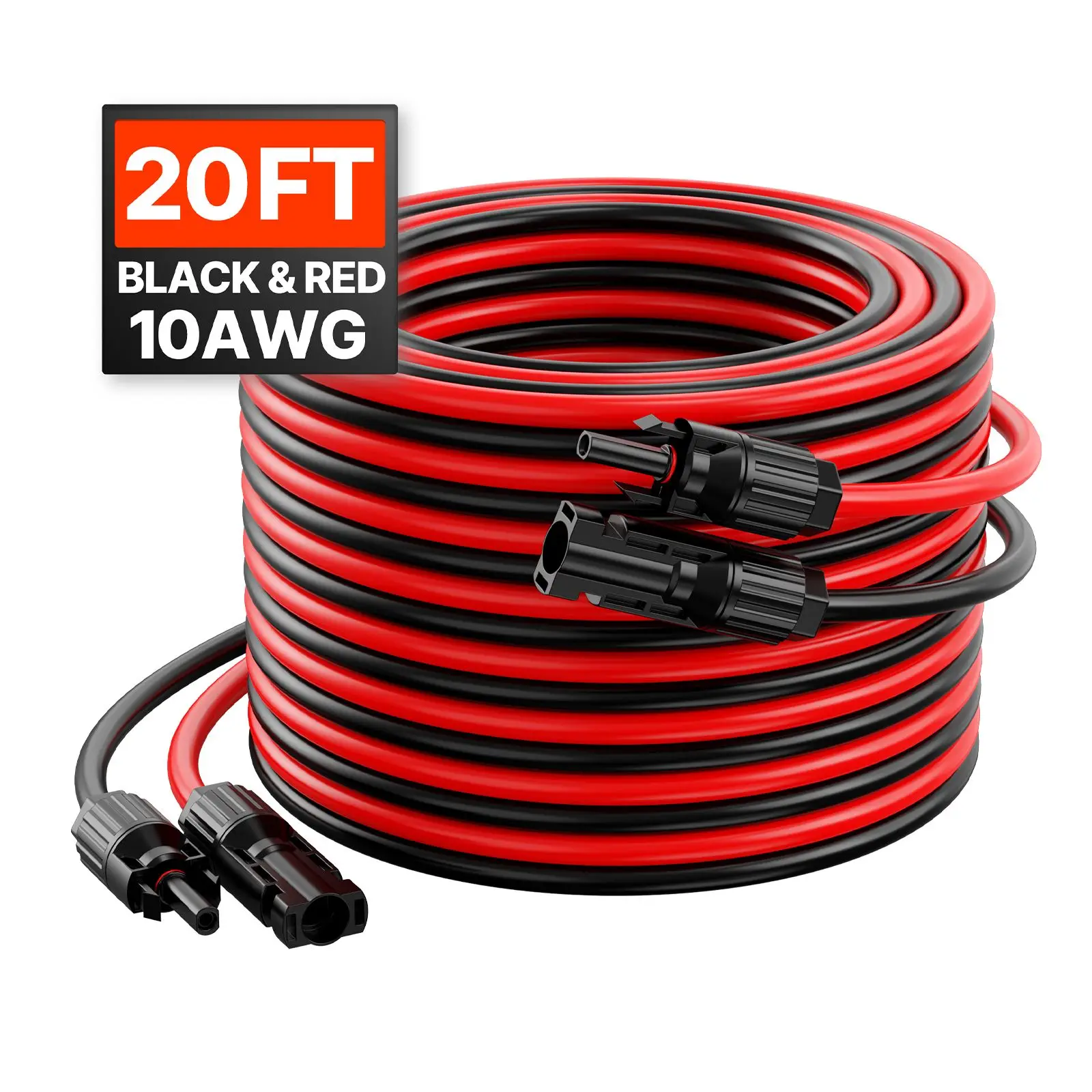 20FT Solar Panel Extension Cable, 10AWG Solar Extension Cable Wire with Female & Male Waterproof Connectors, 6Mm PV Cable for