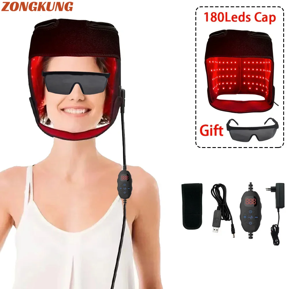 Red&Infrared Light Hair Regrowth Cap 180LEDs For Reduces Oiliness Deep Into Hair Follicles Anti-Hair Loss Hat Relieve Fatigue