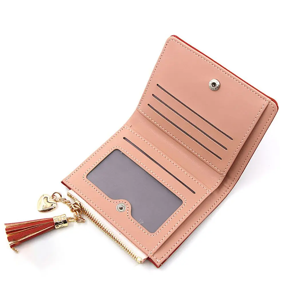 Cute Multi-card Multifunctional Solid Color Gift Girls PU Leather Love Heart Wallet Coin Purse Short Purse ID Card holder