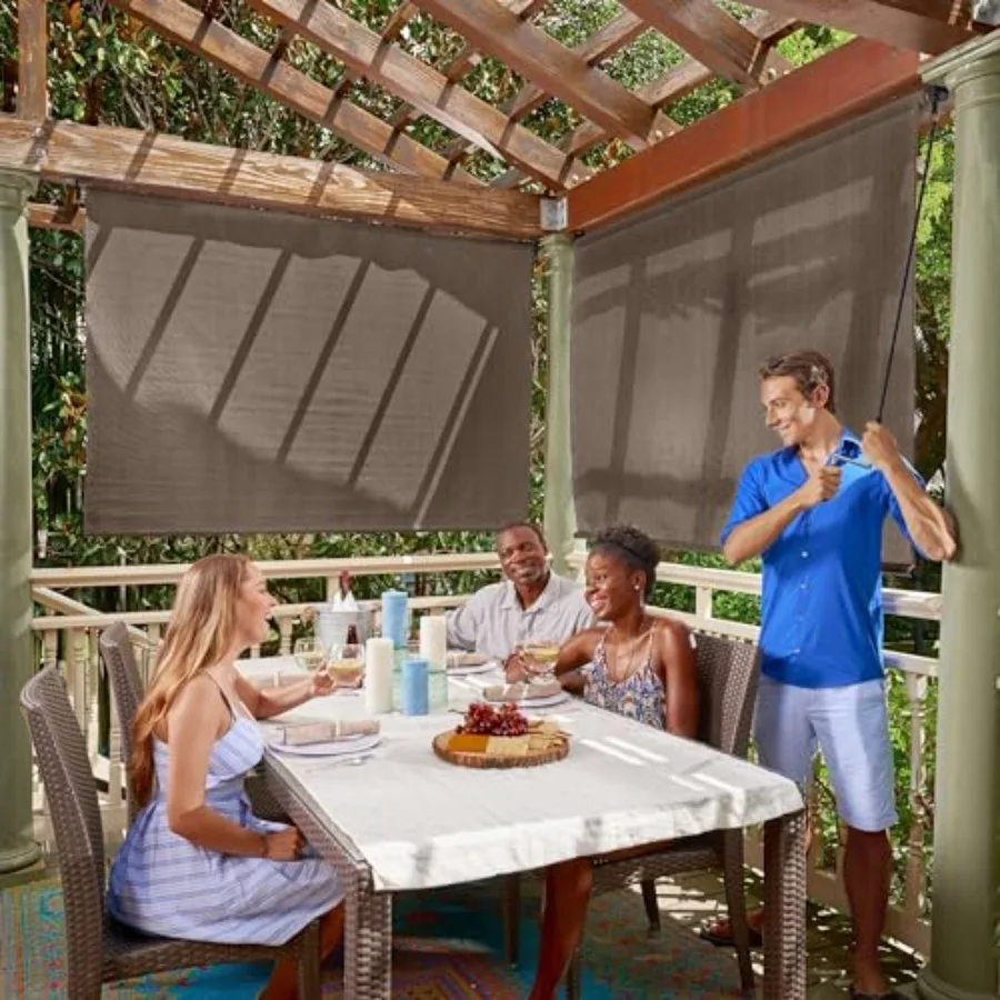 

Outdoor Roller Shade with Wand - 90% UV Block Breathable Light Filtering Shade for Patio or Porch, Fade-Resistant, Easy-Clean F