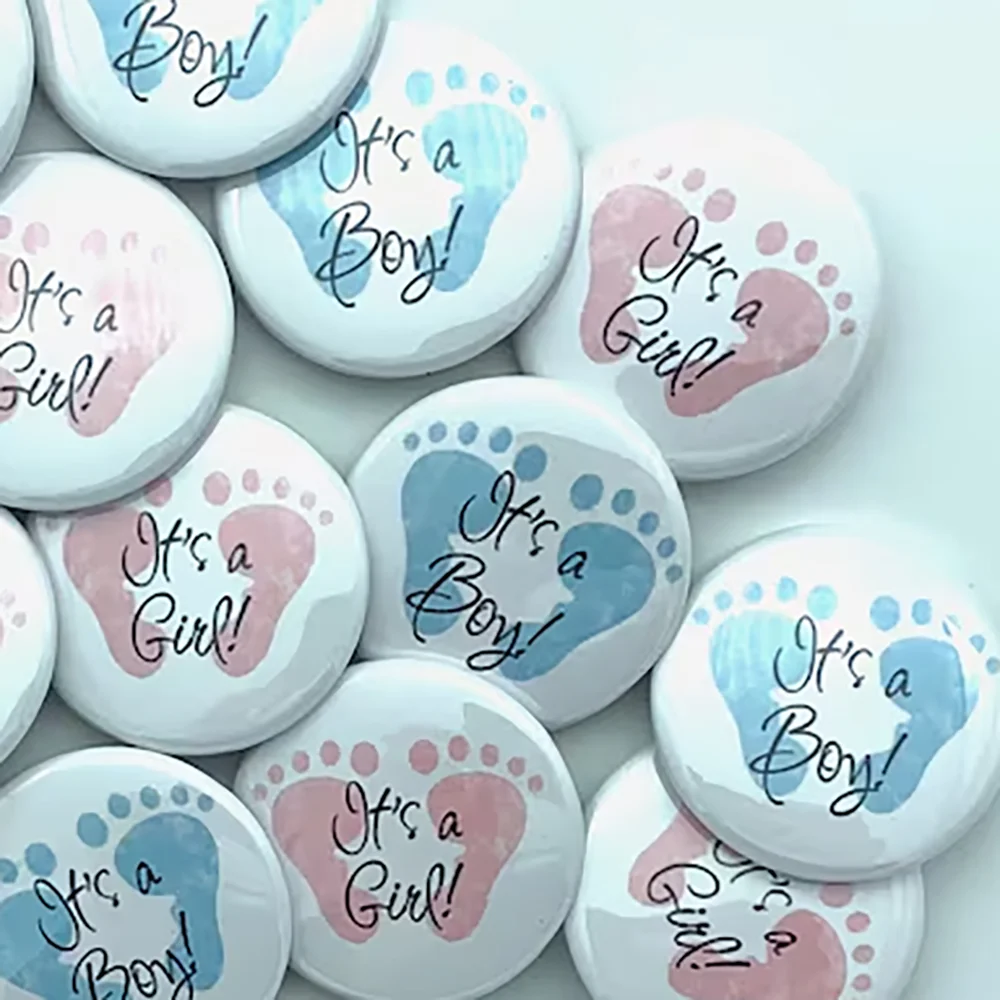 

10Pcs It's A Girl It's A Boy Gender Reveal Party Blue & Pink Baby Footprint Themed Button Pins Baby Shower Party Accessory Gift