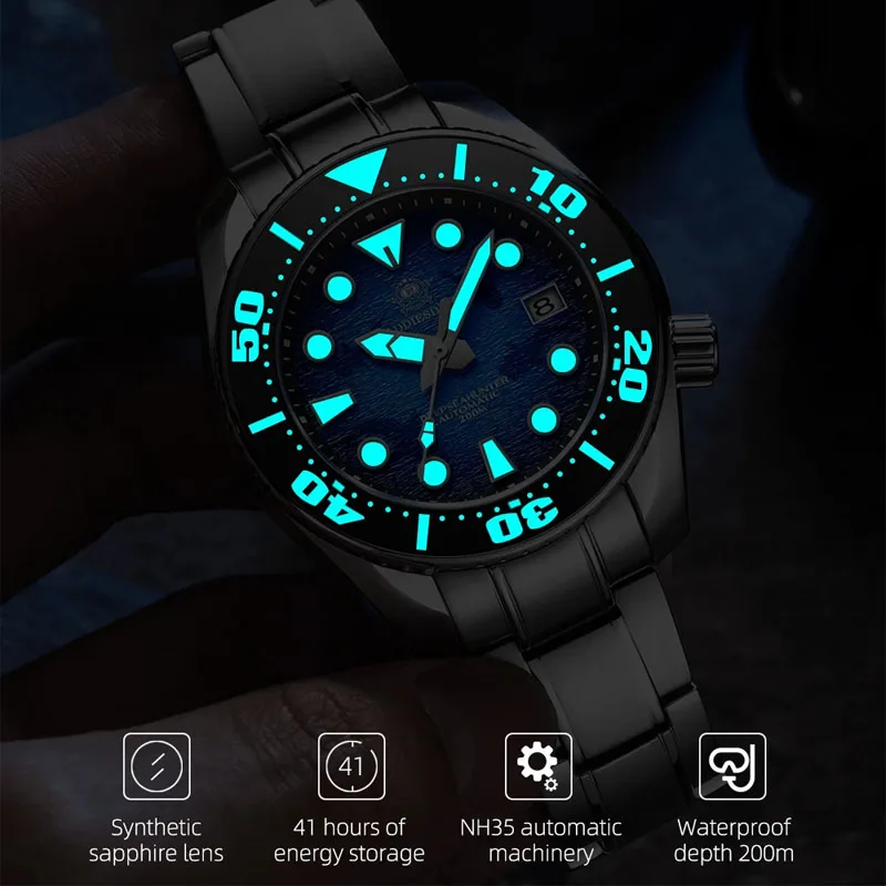 ADDIESDIVE Top brand AD2102 Automatic Watch Stainless Steel Dive Mechanical Watches 200m Waterproof luminous Luxury Wristwatches