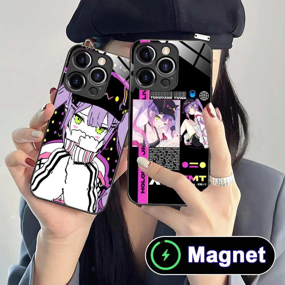 

Holo Tokoyami Towa Phone Case for iPhone 17 16 15 14 13 12 11 Air Pro Max Plus Mini Glass Magnet Cover