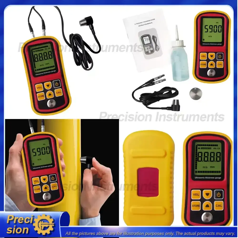 Portable Ultrasonic Thickness Gauge for Metal and Non-Metal Materials 1000 to 9999 m/s Sound Velocity Range Precision Digital