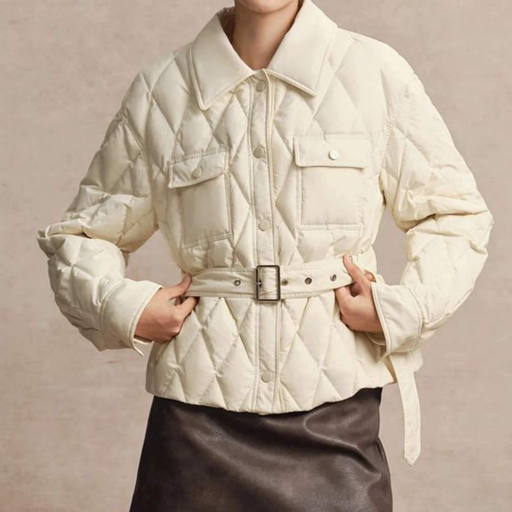 Veste courte rembourrée en coton, taille 2025, nouveau losange fin et fin, automne et hiver