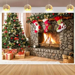 150 * 100cm Christmas tree fireplace gift box Christmas socks themed party decoration background wall