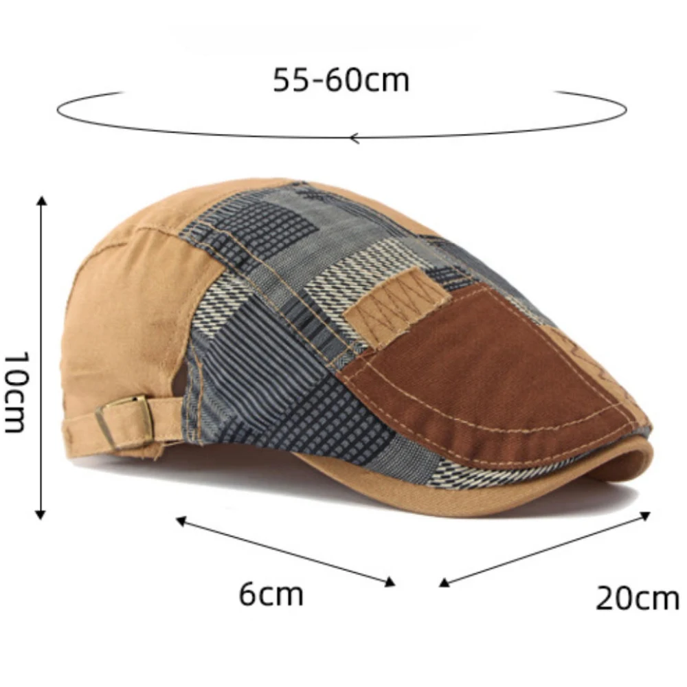 HT5142 Herren- und Damen-Baskenmütze, Retro-Künstler-Malermütze, Baumwoll-Flatcap für Männer und Frauen, Frühling, Sommer, Herbst, Patchwork-Baskenmütze – Detail 1