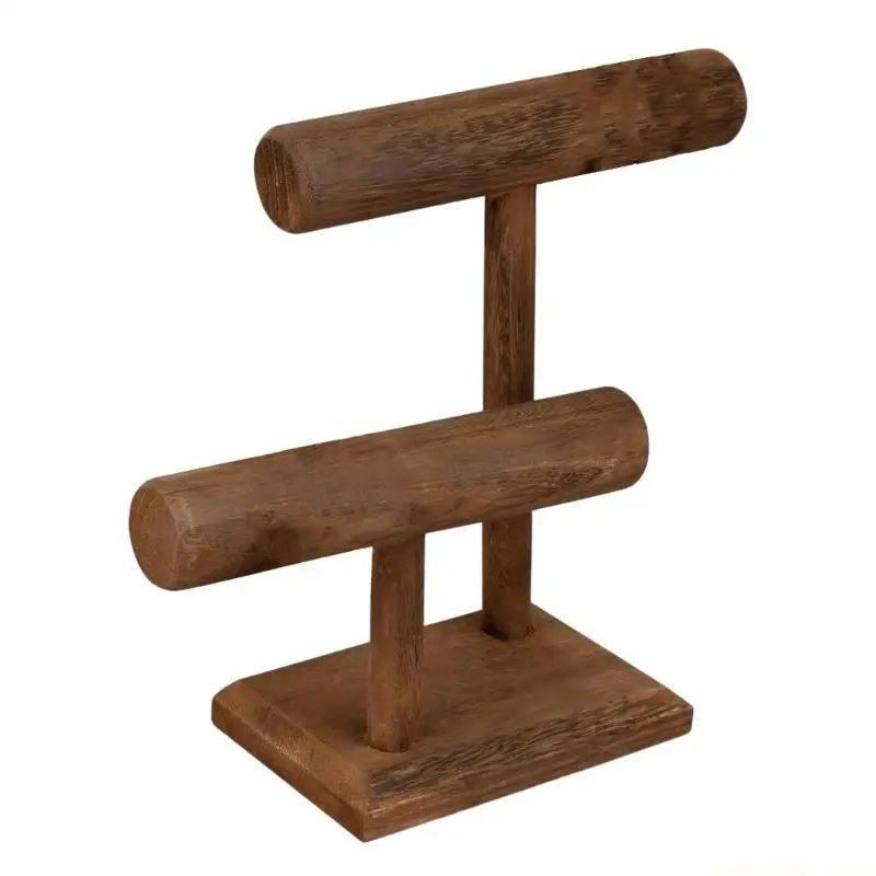 QX2E สร้อยข้อมือไม้ผู้ถือขาตั้งจอแสดงผลสไตล์วินเทจไม้เครื่องประดับคู่ระดับสำหรับสร้อยข้อมือและอื่นๆ