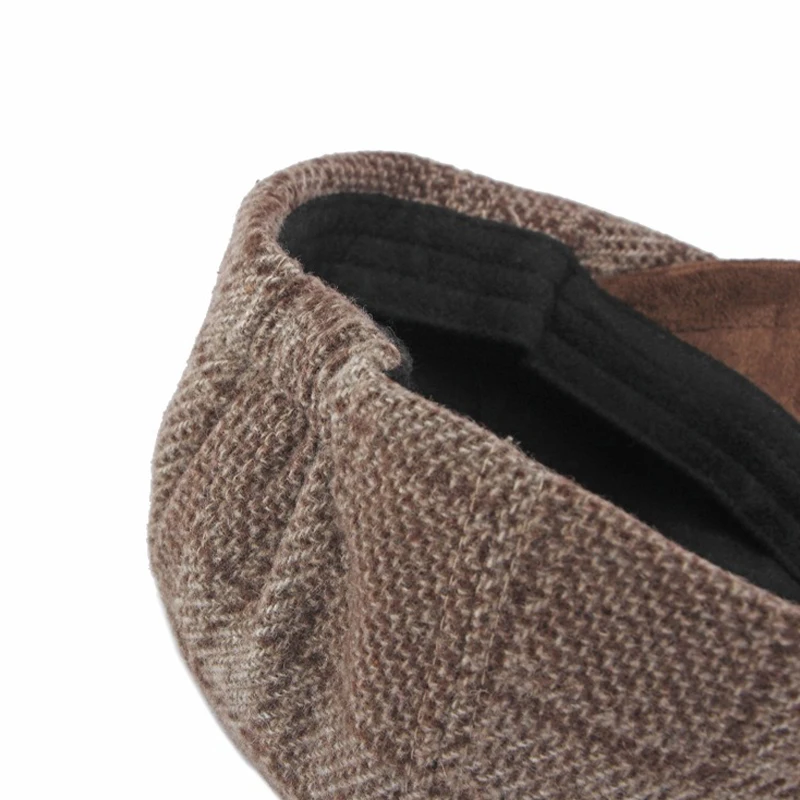 Men Tweed Newsboy Cap Vintage Plaid Ivy Flat Cap Autumn Winter Thick Warm Beret Cabbie Hat Suede Brim Peaky Blinders Baker Boy - view 6