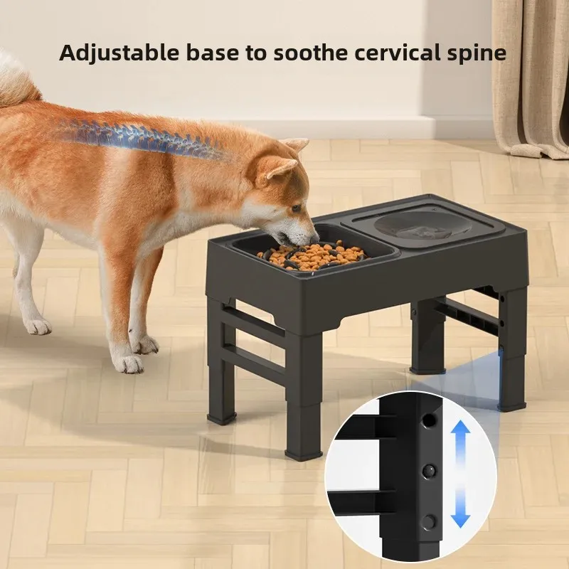 Adjustable Elevated Dog Bowl with Slow Feeder Non-Spill Raised Water Bowl for Small Medium and Large Dogs