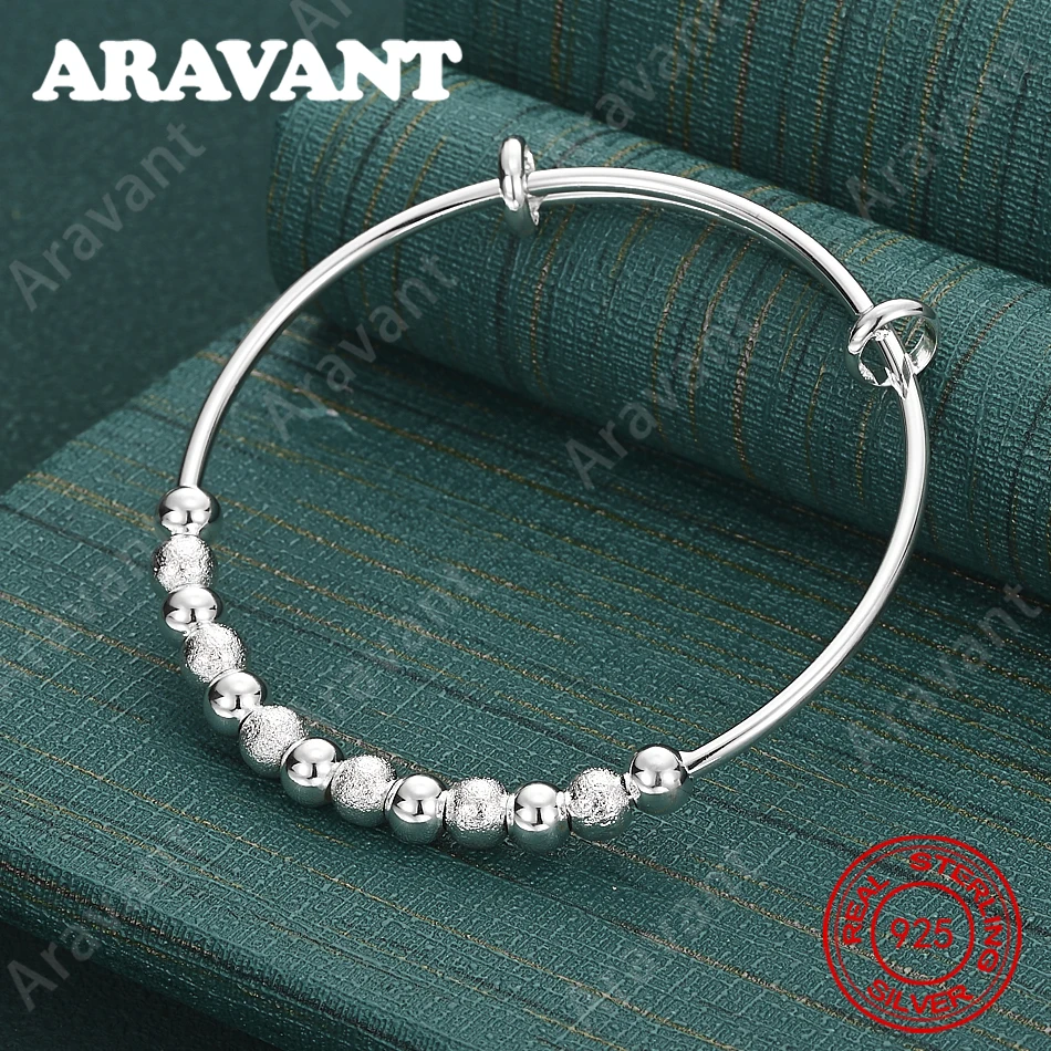 925 Sterling Silver Push-Pull Nine-Turn Round Bead Bangle, Everyday Accessory For Women, Simple And Elegant Jewelry