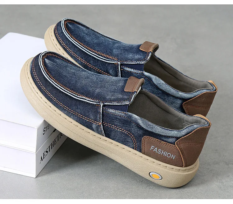 Herren Vintage Denim Slip-On Casual Loafer, weiche, dicke Sohle, atmungsaktiv, leicht, rutschfest, bequem, flache Alltagsschuhe zum Gehen – Detail 21