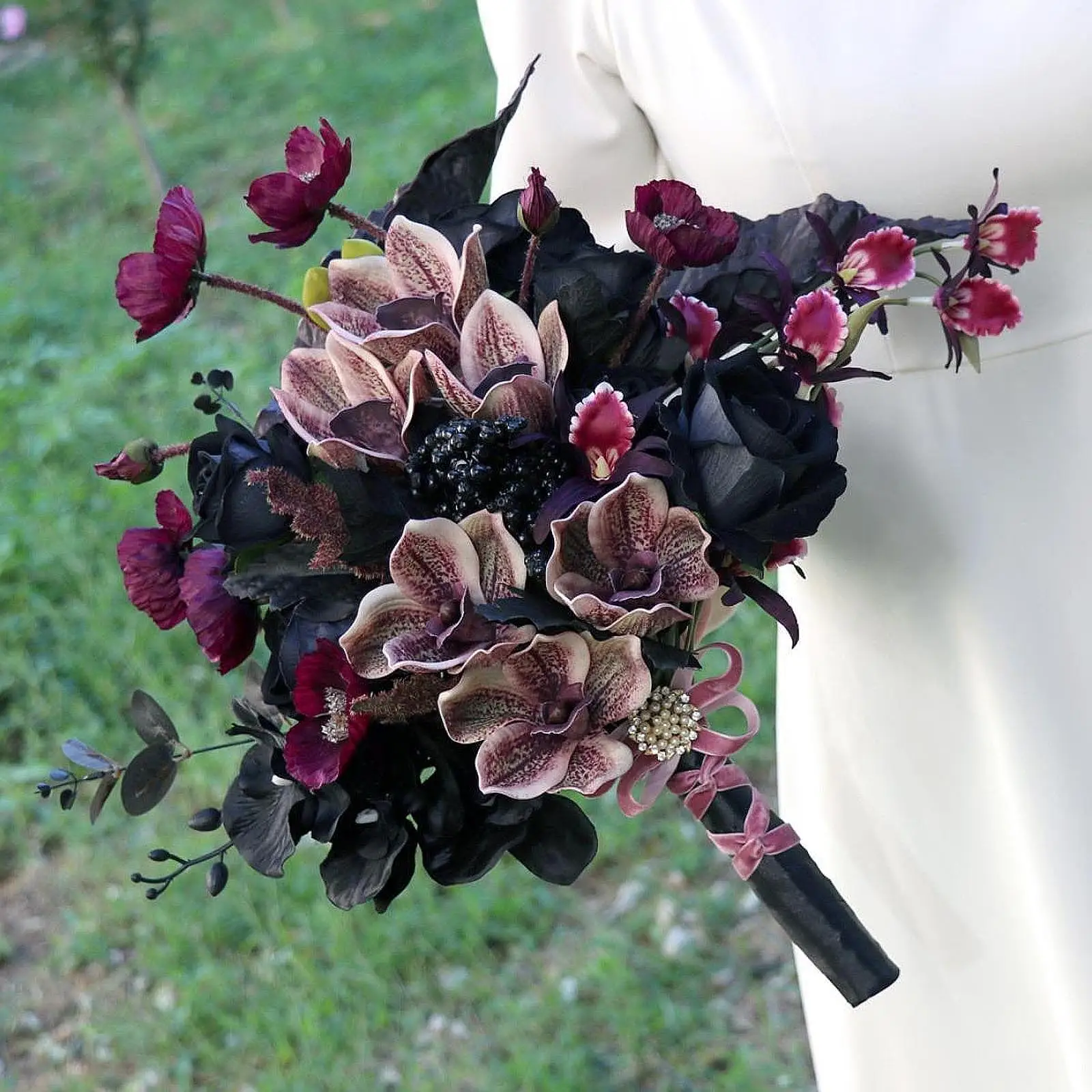 Wedding Bouquet for Bride Gothic Artificial Flowers 17.7" Decorative Bridal
