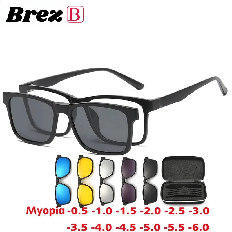 

Xuka 6 в 1, поляризационные солнцезащитные очки для близорукости, мужские и женские очки с магнитной клипсой TR90, оптическая оправа для очков по рецепту -0,5 до-10